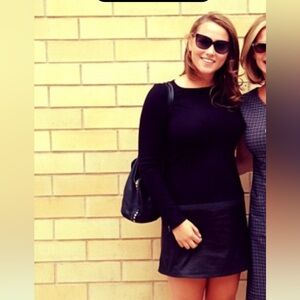 Theory Black Drop Waist Mini Dress with Real Leather